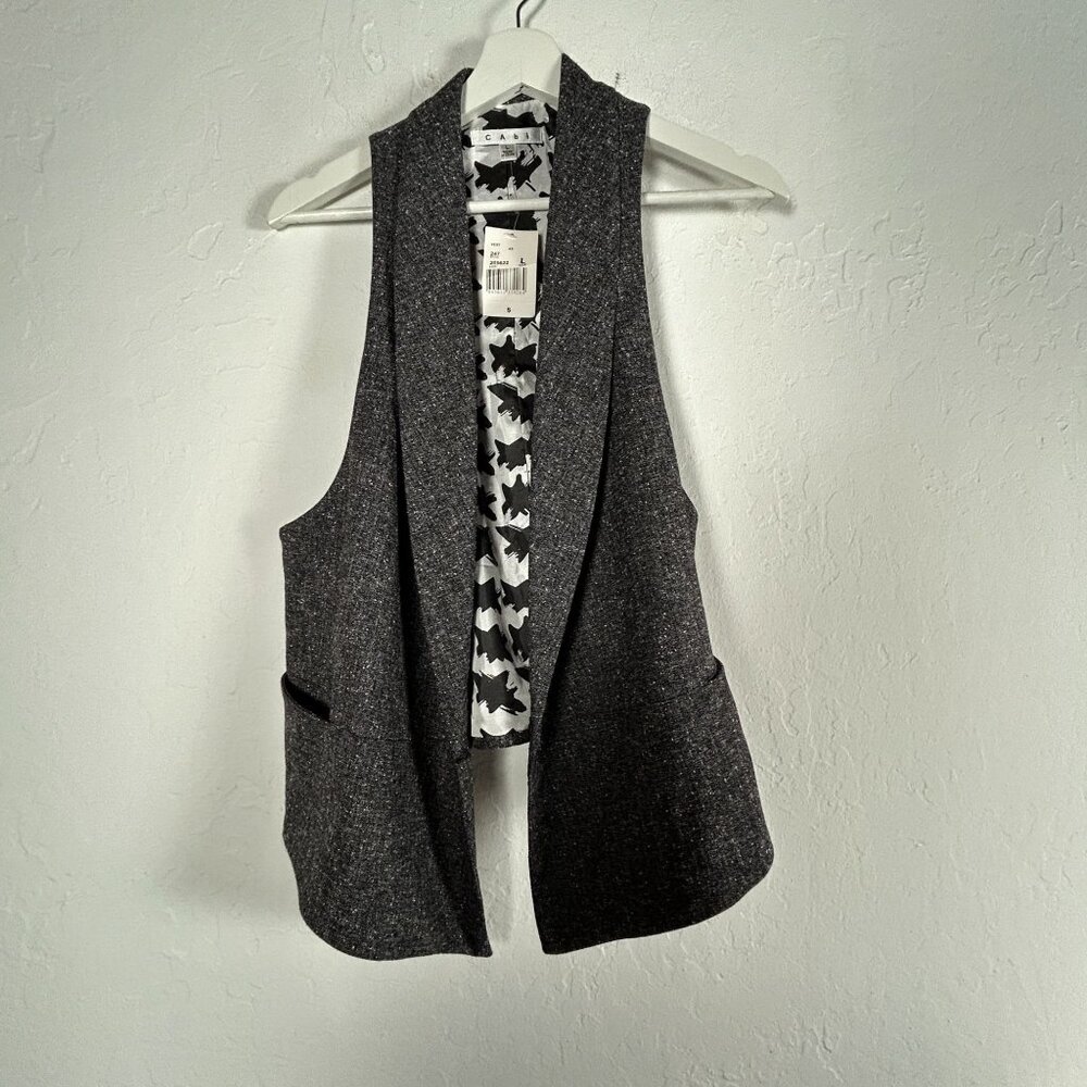 CAbi Womens Tweed Charcoal Gray Racerback Lined Blazer Vest Large Style 247 New